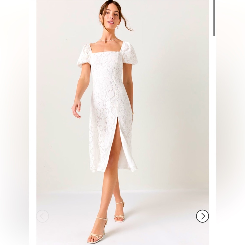 Large Tabitha Lace Puff Sleeve Midi Dress